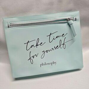 Philosophy Light Blue Waterproof Zipper Bag 9x7 Travel Makeup Cosmetic Pouch